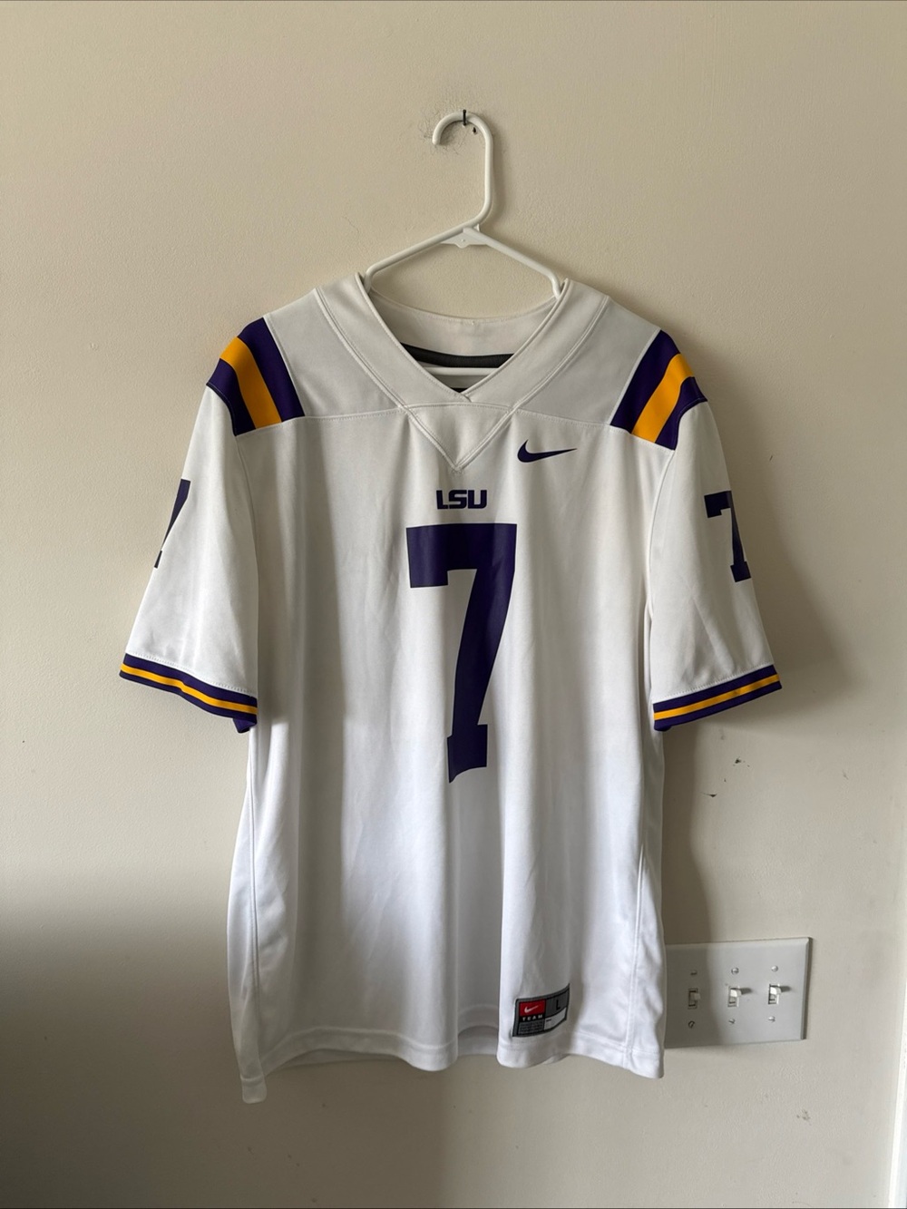 Men’s Nike Patrick Peterson #7 LSU Tigers NCAA Football Jersey Sz L - White RARE